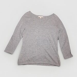 Merona Heather Gray V-Neck Cotton Angora Blend Knit Top Size L